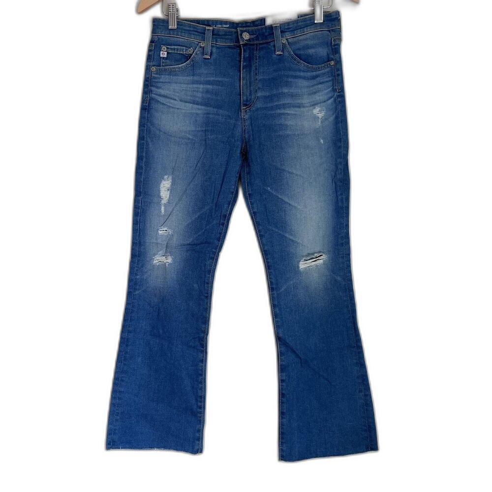 AG Jeans Jodi Crop High Rise Slim Flare Jeans 28 Distressed Raw Hem